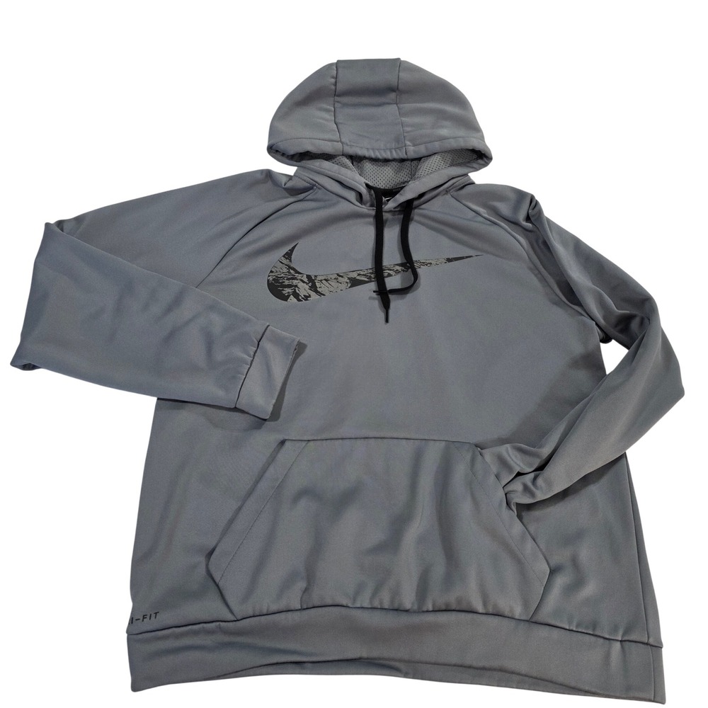 Nike Mens Dri-FIT Graphic Swoosh Hoodie Grey Pullover Size L Outdoor Basketball‎